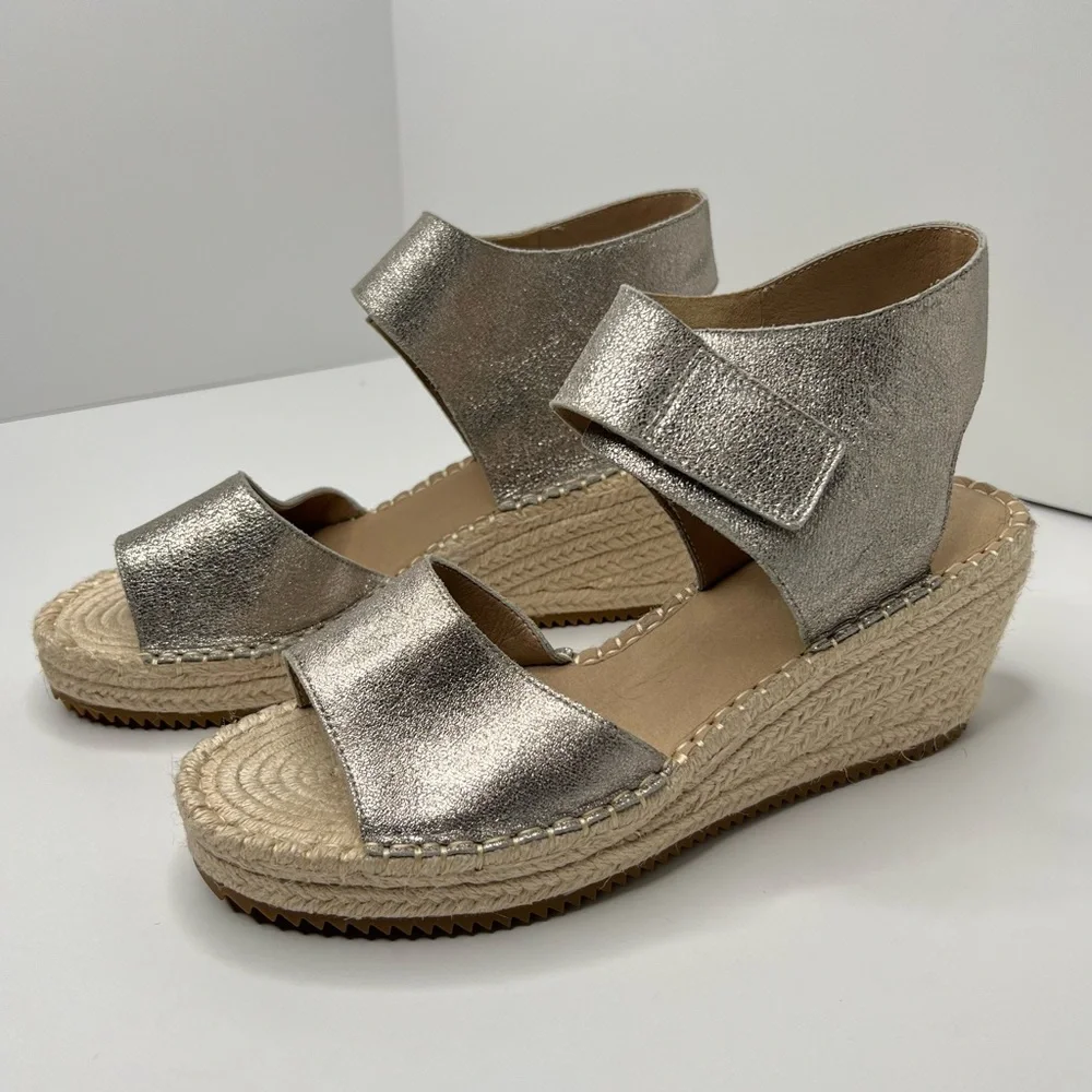 Eileen Fisher Weslia Espadrille Platform Wedge Sandal in Platinum Size 9.5